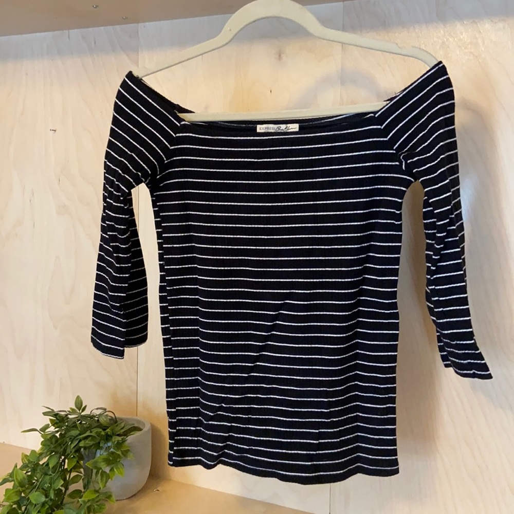 Express Stripped Off The Shoulder Fitted Shirt